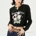 Fashion Vintage Alphabet Plant Floral Short Top